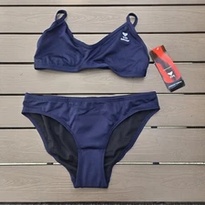 TYR Womens  Durafast Solid Navy Ringback Workout Bikini Set Size XXS NEW 