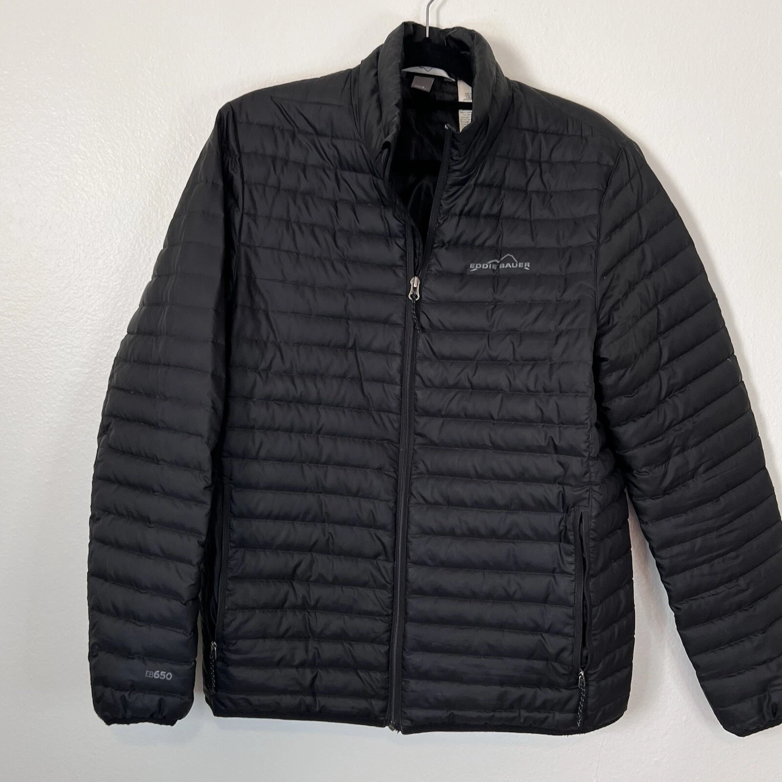 Eddie Bauer Puffer Jacket Goose Down Men Size Small Black EB650 Outdoor Hiking