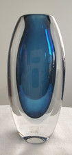 Vicke Lindstrand Kosta Sweden Blue Sommerso Art Glass Vase Signed MCM 1960's