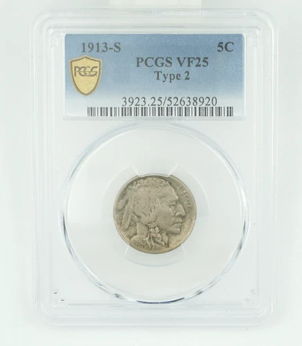 1913-S PCGS VF25 Type 2 Buffalo Nickel