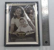 5x7 acrylic black and silver Photo frame with glass, wall mounting, Easel