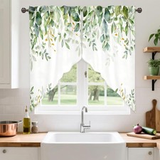 Green Eucalyptus Leaves Swag Kitchen Curtain Valance for Windows,Boho Watercolor