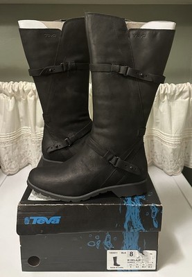 TEVA De La Vina Women's Black Waterproof Leather Tall RidingBoots Sz 8M, EU 39