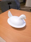 Vintage Glass White Milk Glass Hen on Nest