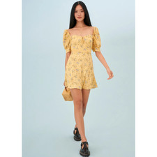 REFORMATION Women's Yellow Floral Lillet Mini Dress Size 16