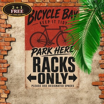 Two Tone Red Vintage Bicycle Parking Sign Poster Retro Cycling Metal Wall Decor