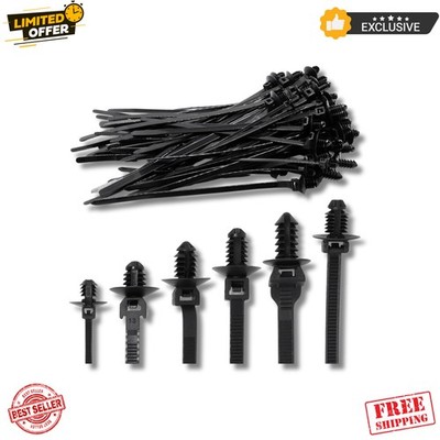 60 PCS Push Mount Zip Ties   Nylon Cable Clips for Automotive Wire Harness, 6 Ty