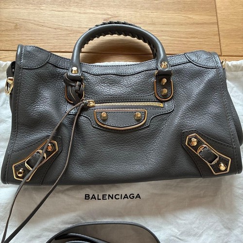 Balenciaga 432831 Classic Mini City Gray Leather Gold Hardware Bag Japan Used