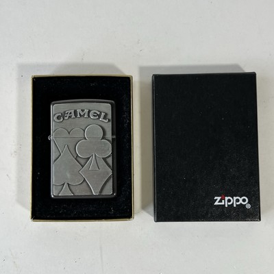 Vintage 1996 Camel Zippo Lighter Poker Card Suites Emblem Midnight Chrome In Box