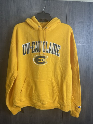 #ad #ad Champion UW Eau Claire Bluegolds Hoodie White Mens Yellow Large $34.99