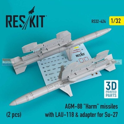 RESRS320424 1:32 ResKit AGM-88 Harm Missiles with LAU-118 & Adaptor for Su-27