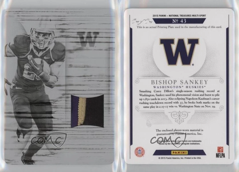 2015 National Treasures College Printing Plate Black 1/1 Bishop Sankey #43 0q21 - Image 3 of 3