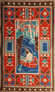 Native American Paddling Canoe Design Tobacco Felt B12-2 Plaid Back 6x9 B4-68