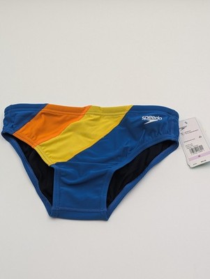 Speedo Mens Size 32 Vibe Collection Brief Swim Suit Vibrant Orange Multi NWT