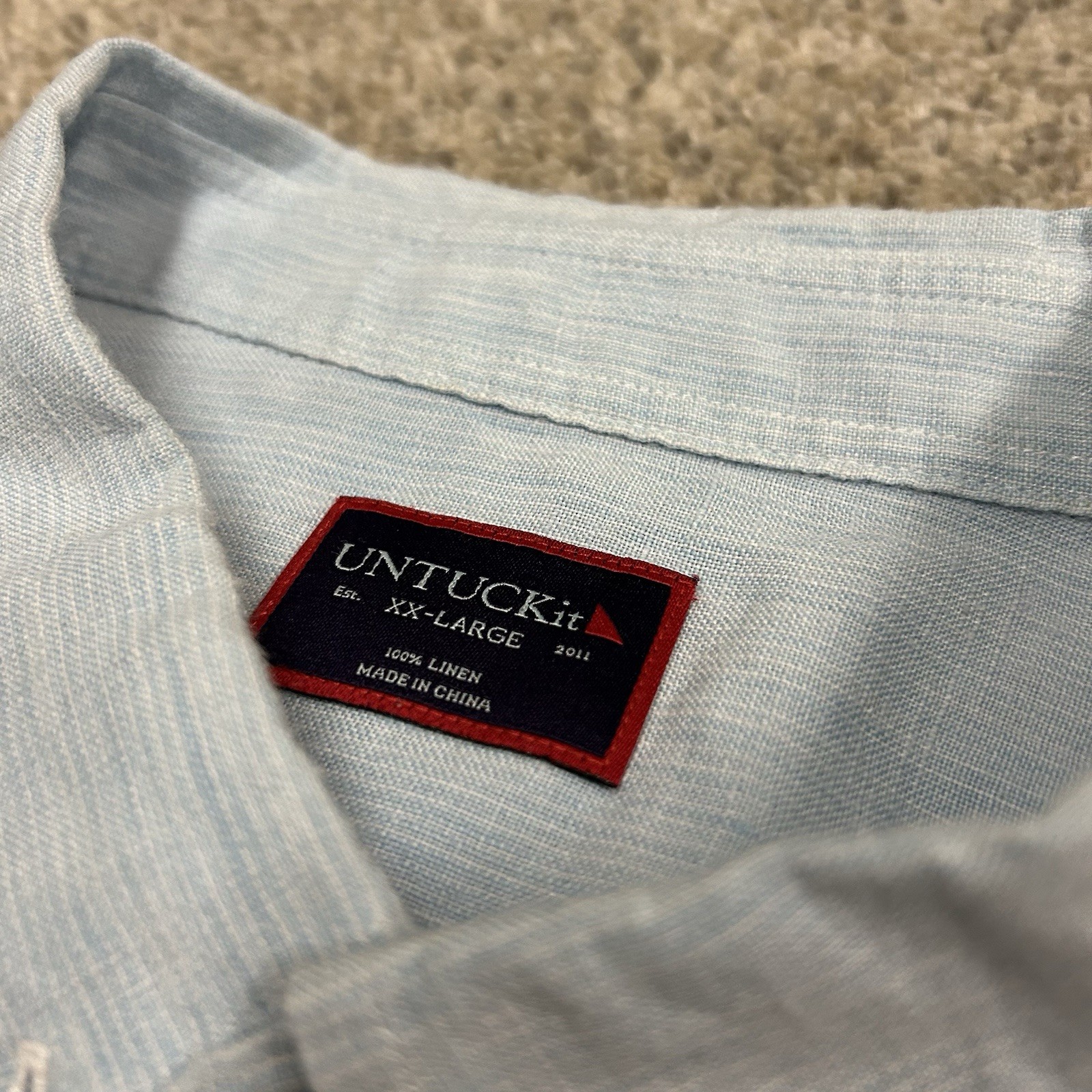 UNTUCKit Shirt Mens XXL Blue Linen Short Sleeve Evodia Button Down ...