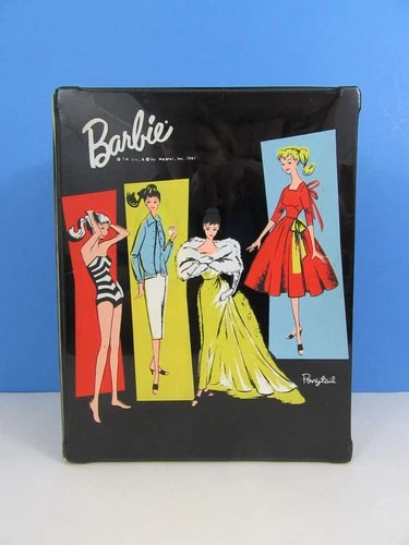 Vintage 1961 BARBIE BLACK CARRYING CASE - Double Case for One Doll with Drawers