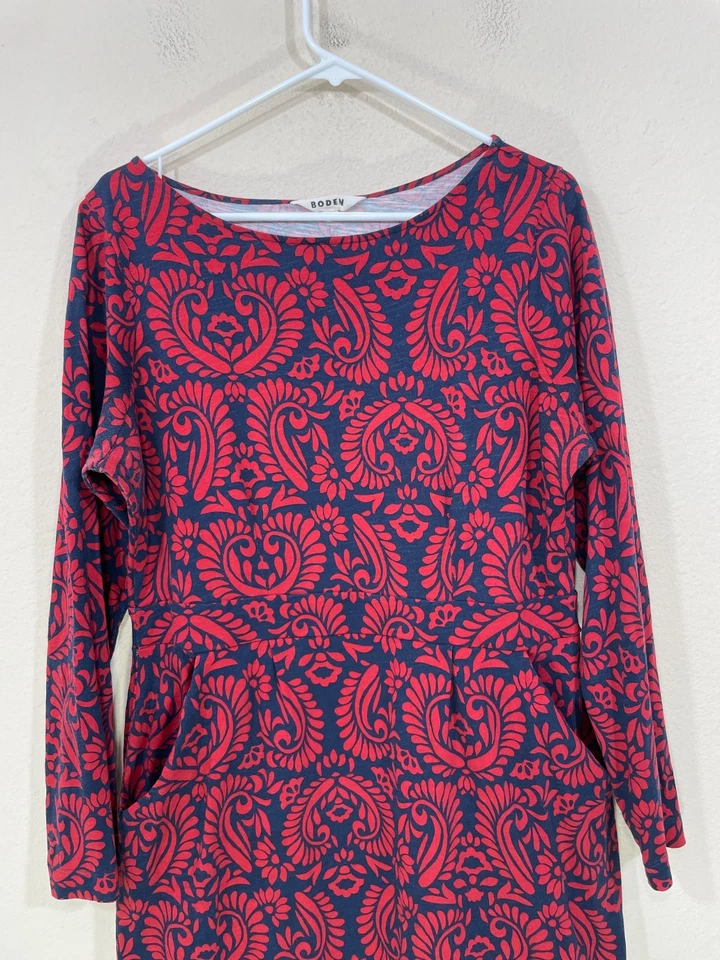 Vestido Boden Florrie Talla US 14L Rojo/Azul Paisley Floral Slubbed-Algodón Jersey Foto 3 de 4