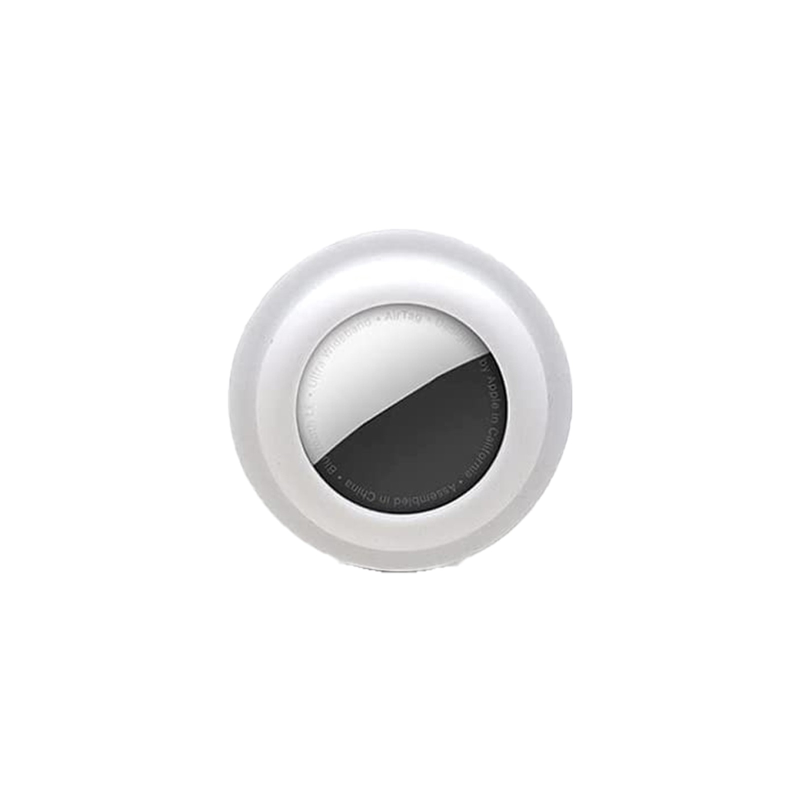 White silicone AirTag case with decorative sticker  