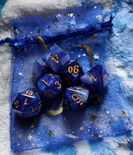 Blue  Silver Swirl 7pc Dice Set with Gold Numbers