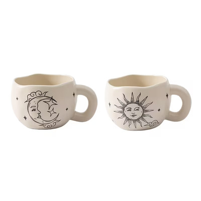 Sun & Moon Ceramic Mug Set of 2 Boho Coffee Tea Cups Celestial 9.5 oz