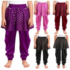 Kids Girls Boys Metallic Baggy Floral Print Dance Dhoti Pants Performance Ball