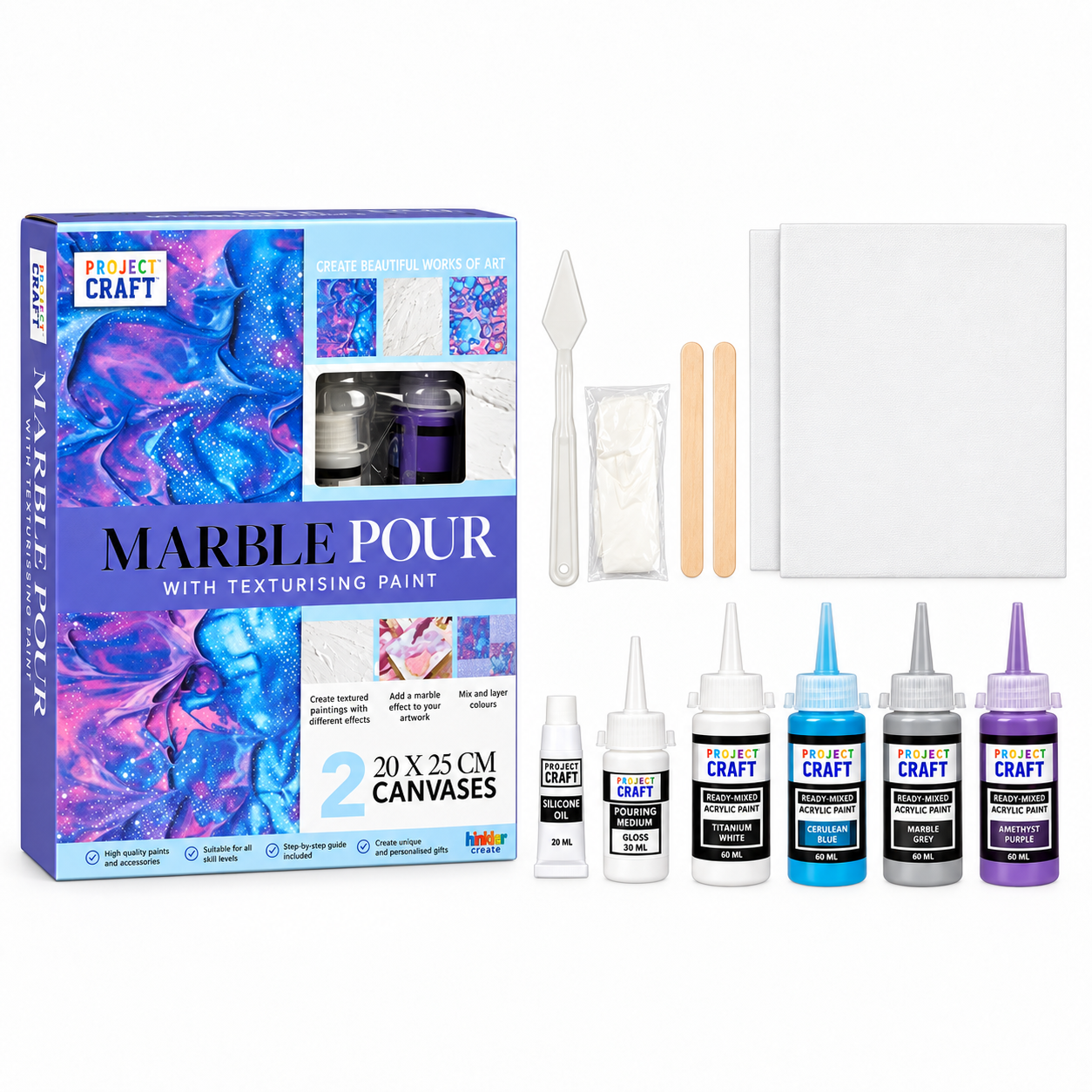 Marble Pour Kit - Textured Canvas Art Set for Beginners - 2 Designs Included - Image 2