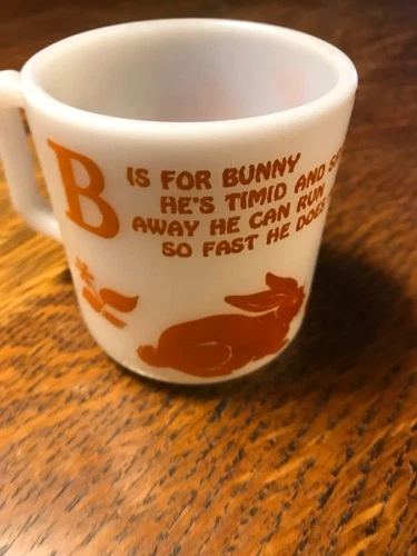 Vintage Anchor Hocking Mug, B is for Bunny, White with Orange Letters