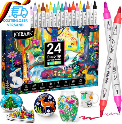 Acrylic Paint Markers, 24 Colors Acrylic Markers Set, Dual Tip Fine & Bursh Pain