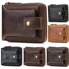 Vintage Men Wallet Genuine Leather RFID Zip Around Large Bifold with Coin Pocket