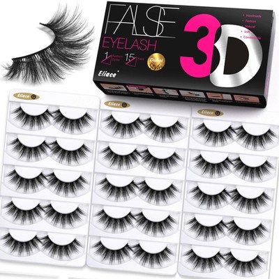 Eliace False Eyelashes Natural look 14mm, 15 1 Count (Pack of 15), Black 