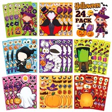 Halloween Stickers for Crafts, Make A Face Sticker, 24 Sheets Halloween Party Fa