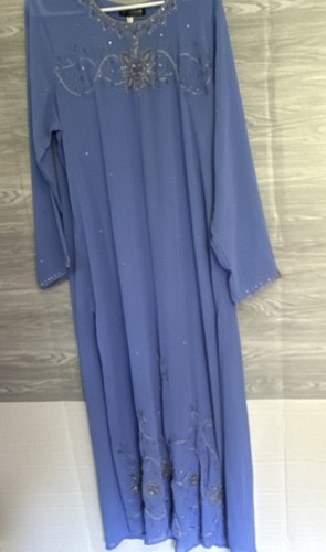 Hikmat Women’s Blue & Gold Kaftan Dress Gold Embroidery Style Size L