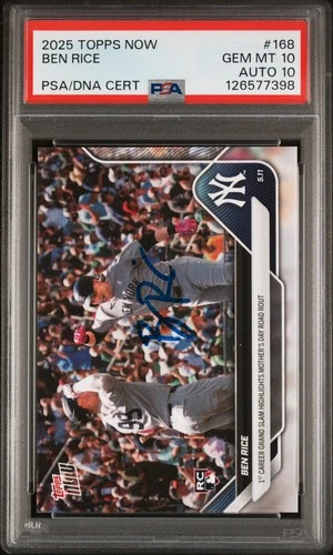 2025 TOPPS NOW #168 BEN RICE ROOKIE RC PSA 10 AUTO 10