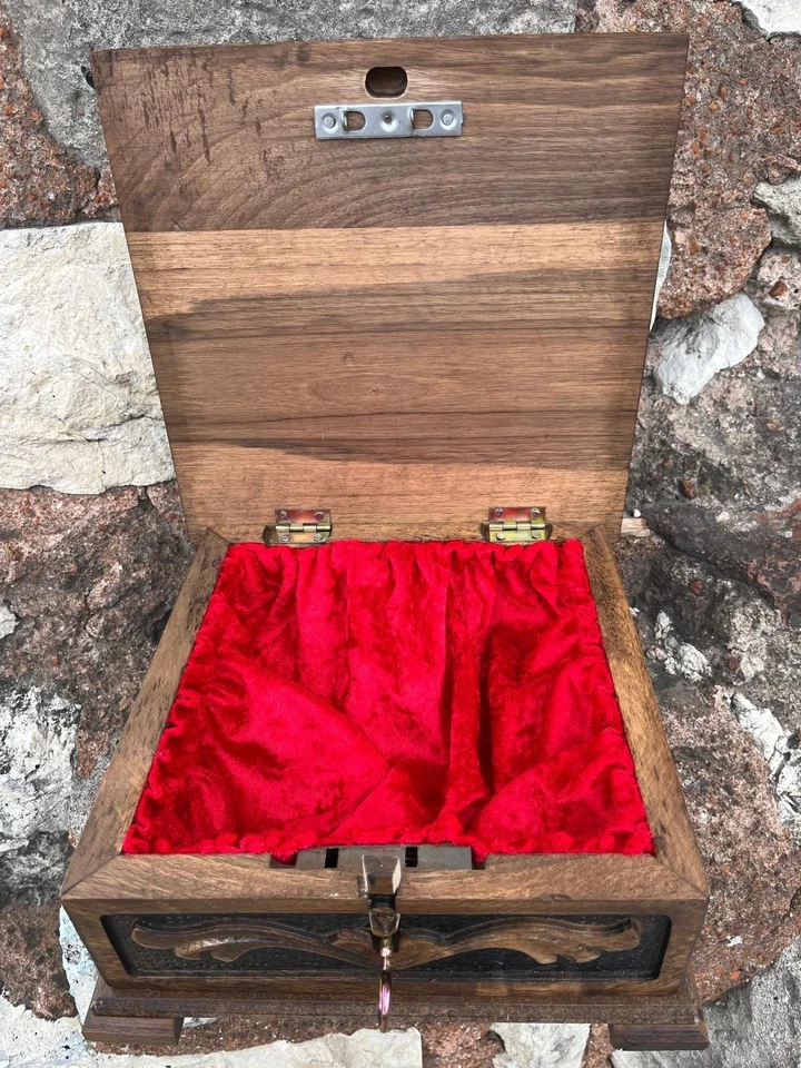 Antique Puzzle Chess Board Handmade Walnut with Hidden Storage & Mystery Key 🎁 - Image 3 of 4