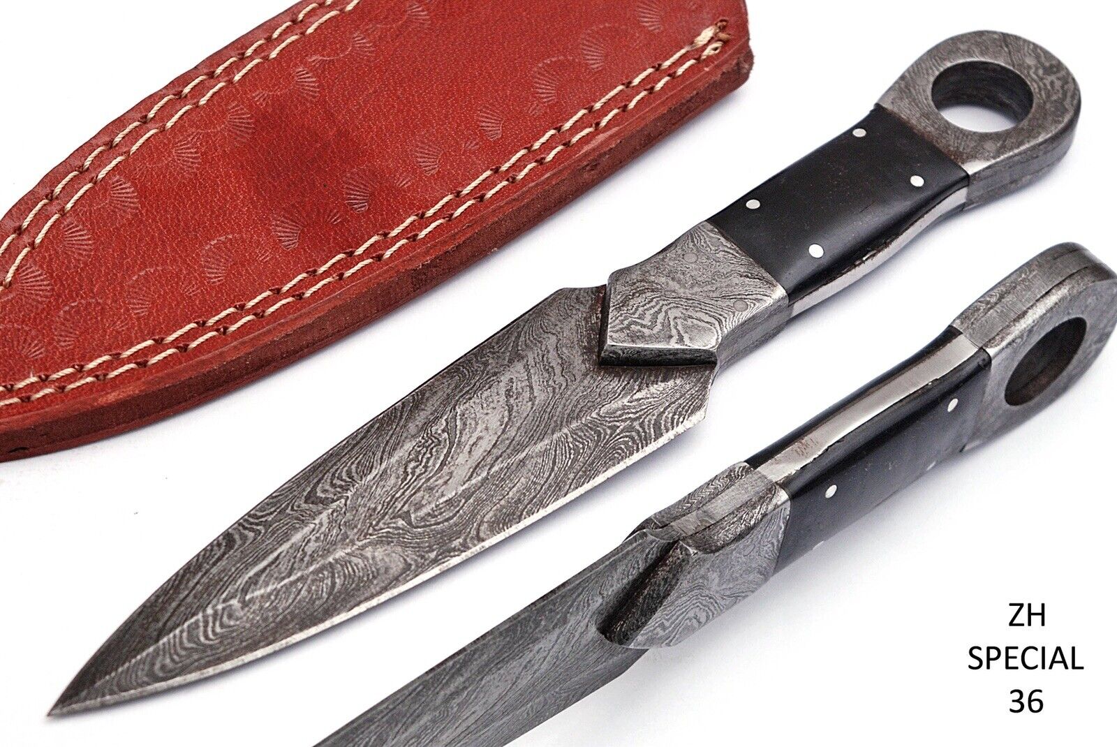 9” Handmade Damascus steel Dagger blade/knife with sheath ZH 36
