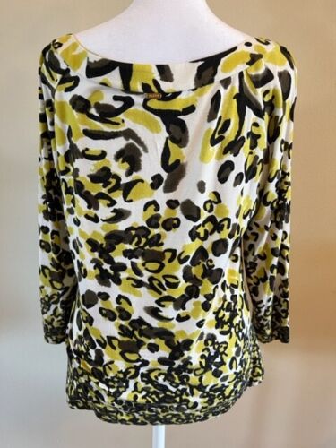 St John Yellow Black Leopard Tunic 3/4 Raglan Sleeve Stretch Mob Wife Luxury M - Picture 3 of 6