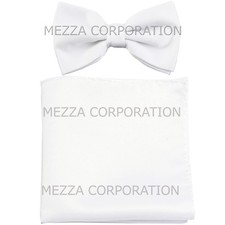 New formal Men's polyester pre-tied bow tie hankie solid white wedding prom