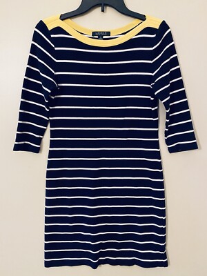 Lauren Ralph Lauren Striped Dress Women Small Navy blue /white /yellow | eBay Lauren Ralph Lauren Striped Dress Women Small Navy blue /white /yellow | eBay