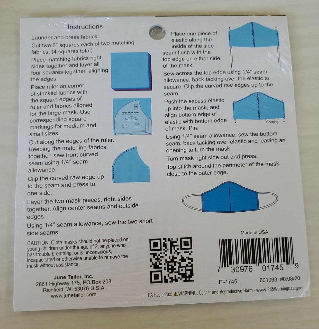 Face Mask Ruler JUNE TAILER FACE MASK RULER - MAKES REVERSIBLE FACE MASKS IN THREE ...