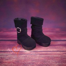 1/4 1/3 BJD Black Nubuck Doll Shoes Retro Short Boots Buckle Flanging Shoes Top