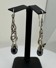 925 Signed Hagit Gorali Tahitian Pearl Dangle Earrings