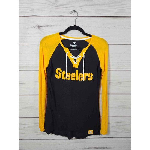 Fanatics Damen Top Pittsburgh Steelers Schnür Langarmshirt schwarz gelb XS