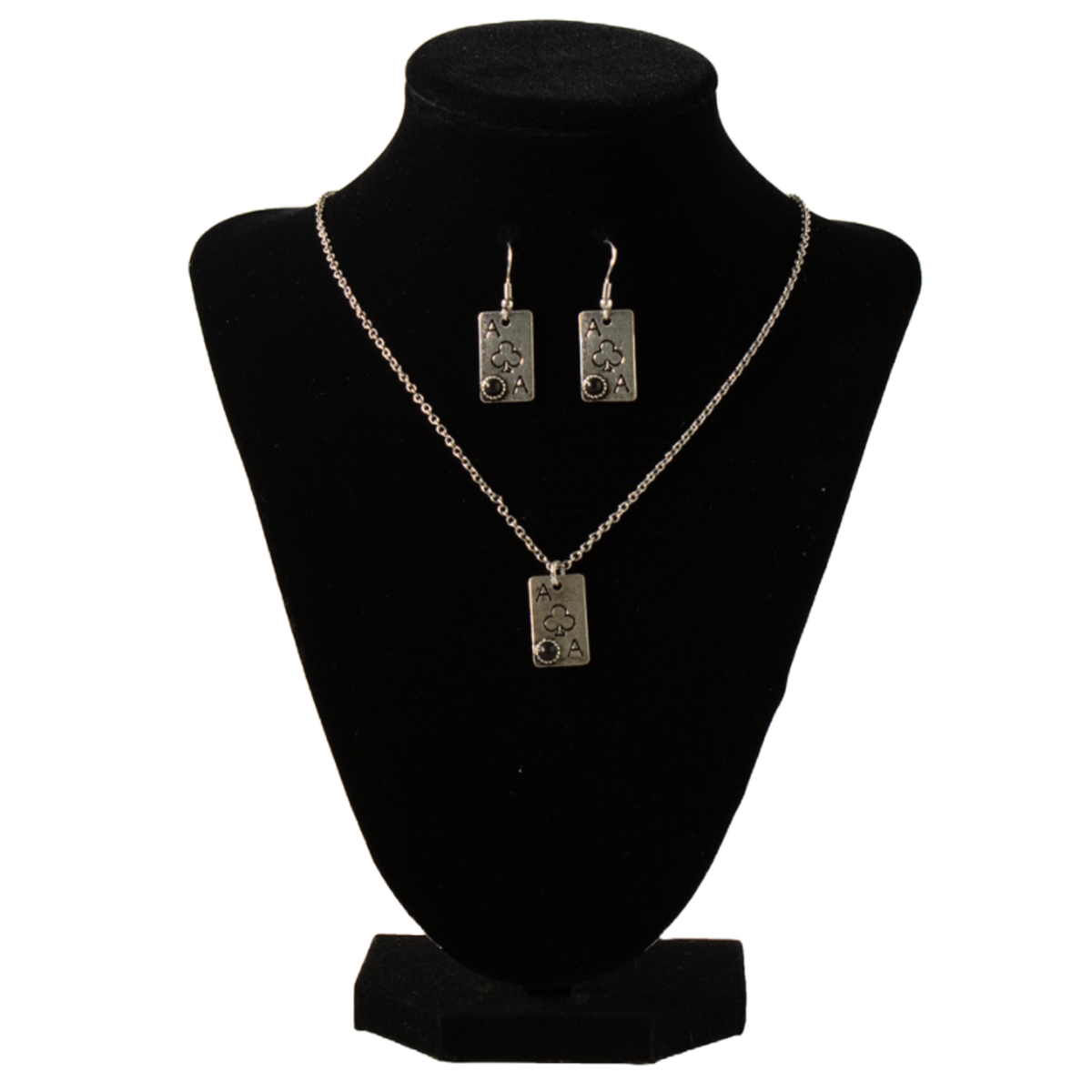 Silver Strike Ladies Ace Of Clubs Silver Necklace & Earring