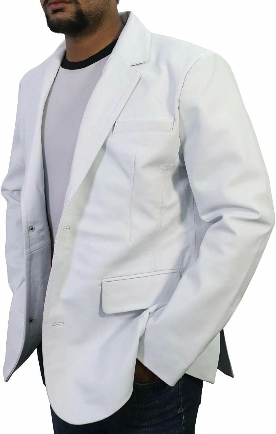 DESIGNER New Men's White Two Button Blazer 100% Real Lambskin Coat Wear Blazer