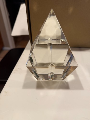 Cartier Crystal Obelisk Hexagonal Pyramid Prism Signed Paperweight 5.25” X 3"