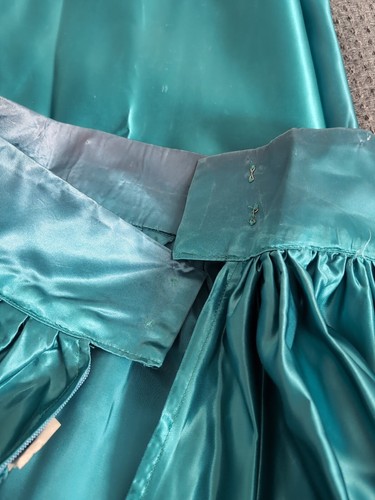 Vintage Teal High Waist Long Taffeta Satin Skirt Iridescent 26" Waist - Picture 7 of 21