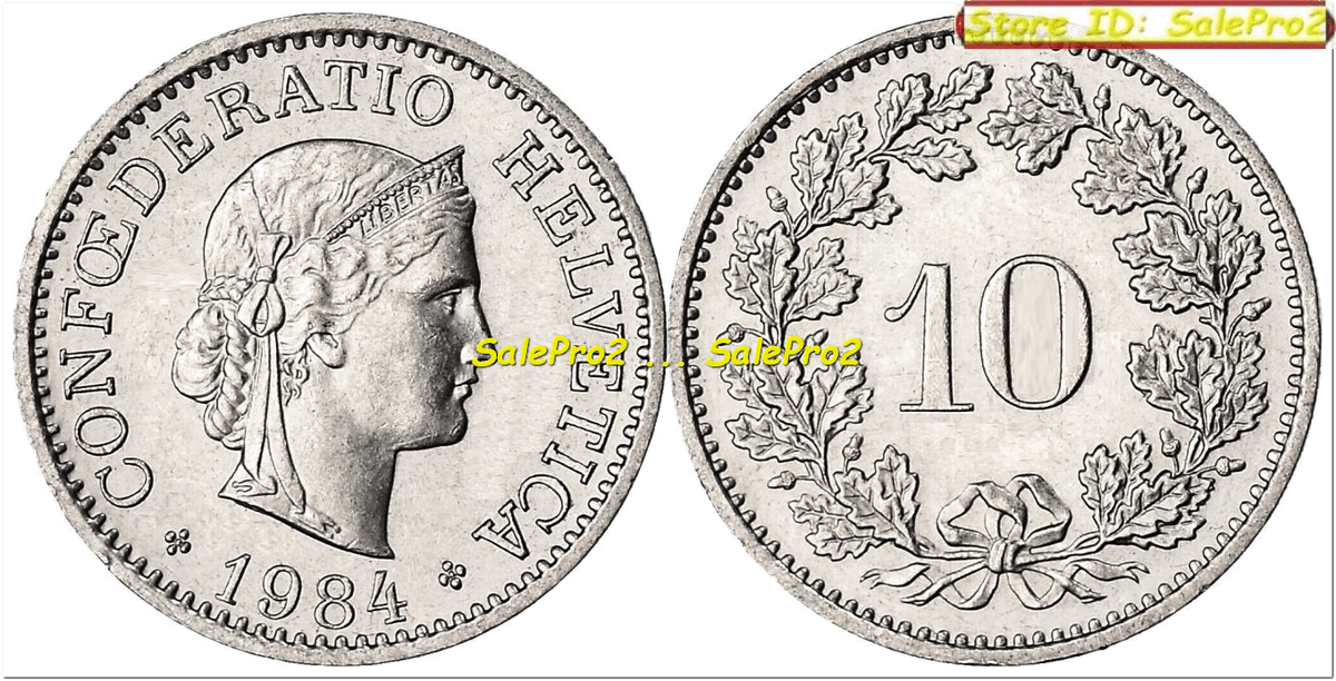 SWITZERLAND 1984 SWISS CONFEDERATION RARE HELVETIA 10 RAPPEN COIN
