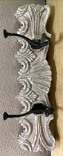 Vintage Thick Carved Painted Wood Wall Hanger w/ 2 Heavy Iron Hooks India Made