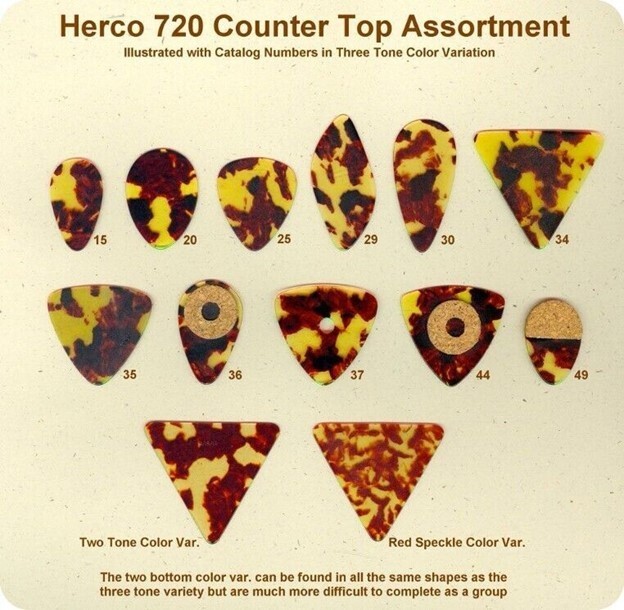 Lot of 6 Herco Japan Stamped 720 Series #36 Guitar Picks #1168