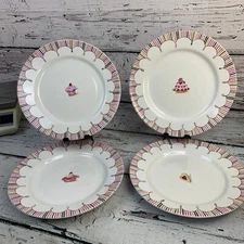 Rosanna Dessert Plates Set of 4 Dessert Heart Design Striped Border 9 inch